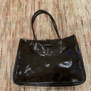Brown Patent Leather Tote Bag